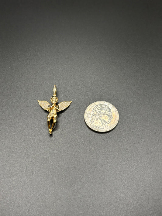 10k gold and natural diamond angel pendant