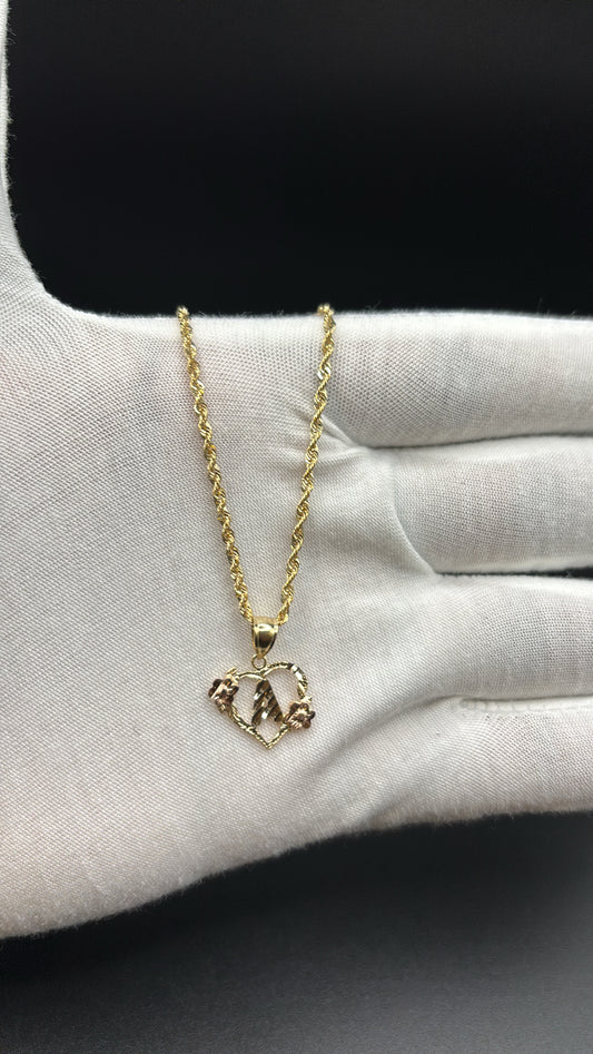 10k Real Gold Rope Chain & Heart Pendant