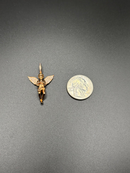 10k rose gold and natural diamond angel pendant