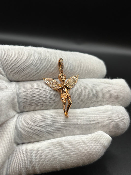 10k rose gold and natural diamond angel pendant