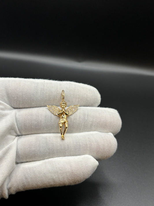 10k gold and natural diamond angel pendant
