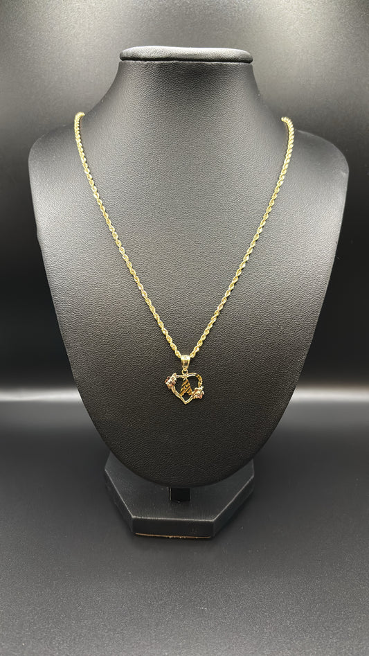 10k Real Gold Rope Chain & Heart Pendant