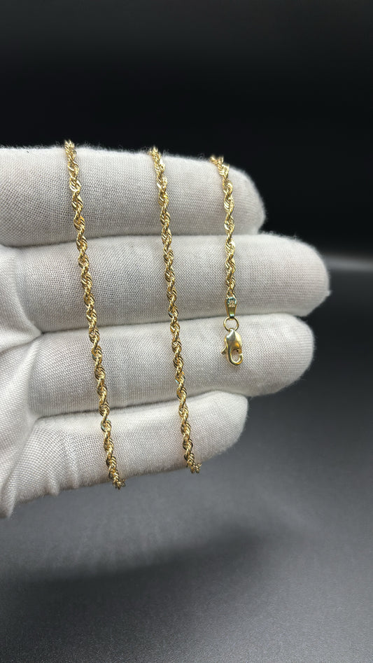10k Real Gold 3mm Rope Chain 20in